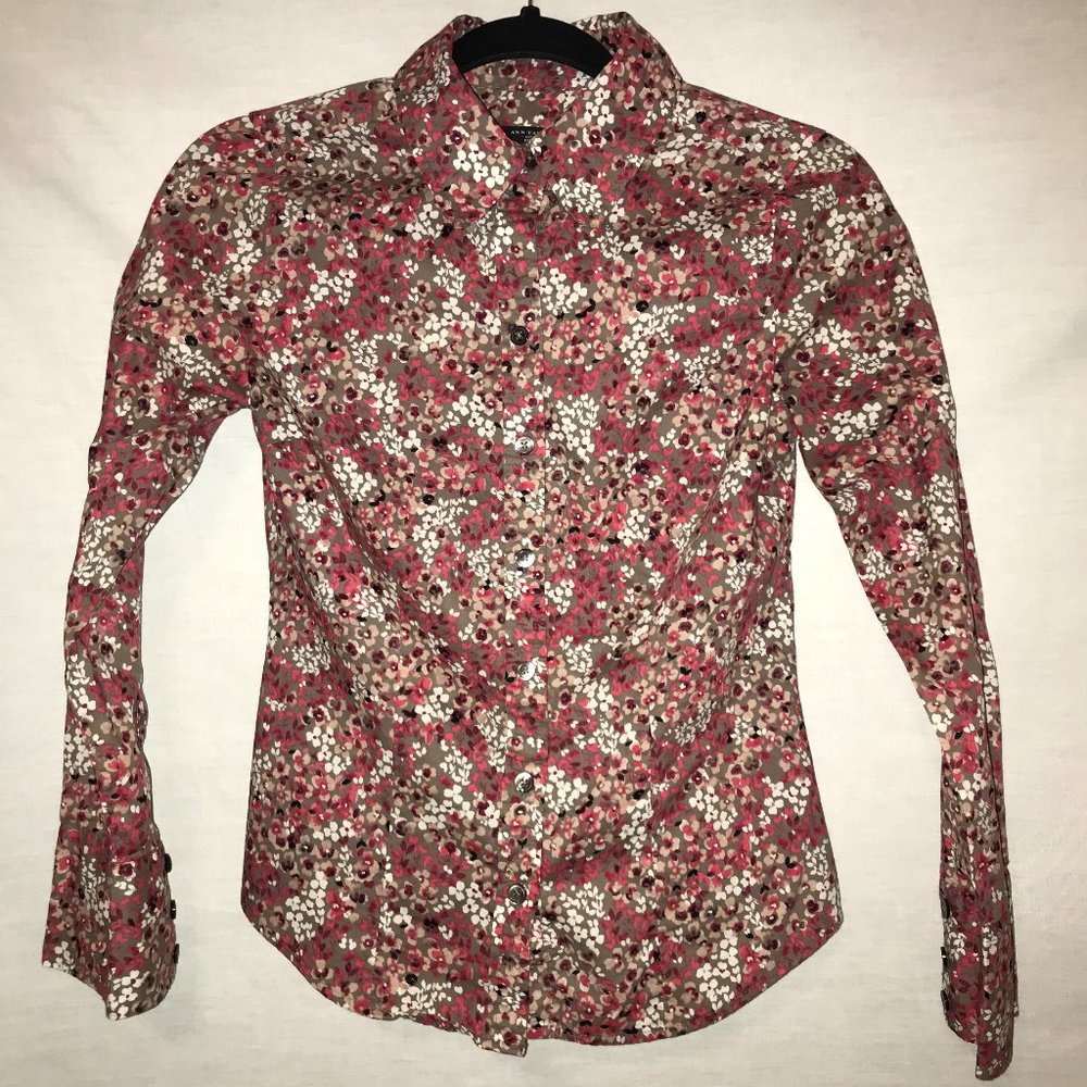Ann Taylor Button Up Pink Floral Top